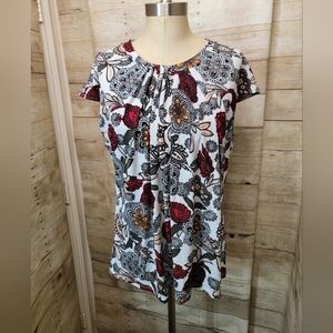 Liz Claiborne Floral Blouse in Red, Black, and White